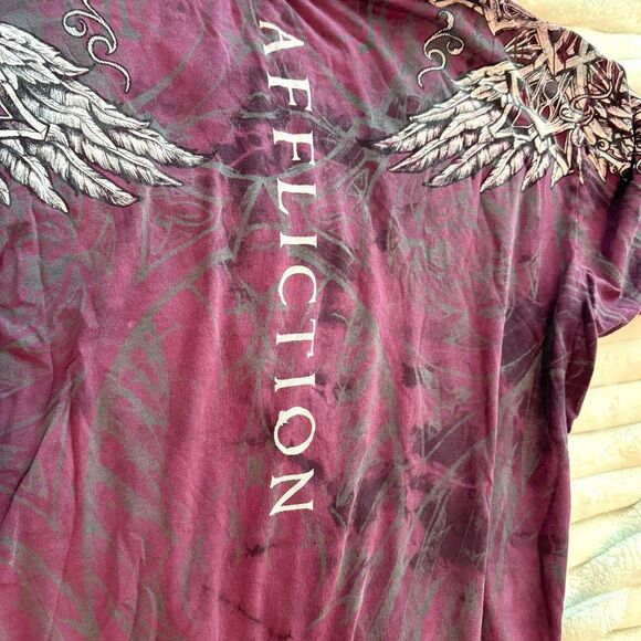 Dark Purple Wings Vintage Affliction Live Fast Men's T-Shirt Size XL - Picture 7 of 10